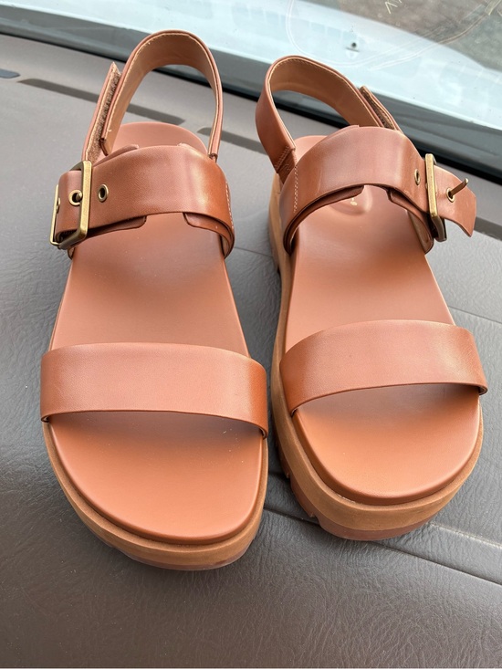 Vionic Shoes - Vionic Tan Platform Slingback Sandals with Gold Buckle